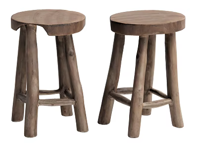 Rustic Wooden Stools with Round Seats Four Legs and Natural Wood Tone Design 3d model