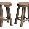 Rustic Wooden Stools with Round Seats Four Legs and Natural Wood Tone Design