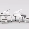 Two White Grand Pianos With Matching Stools Elegant Musical Instruments