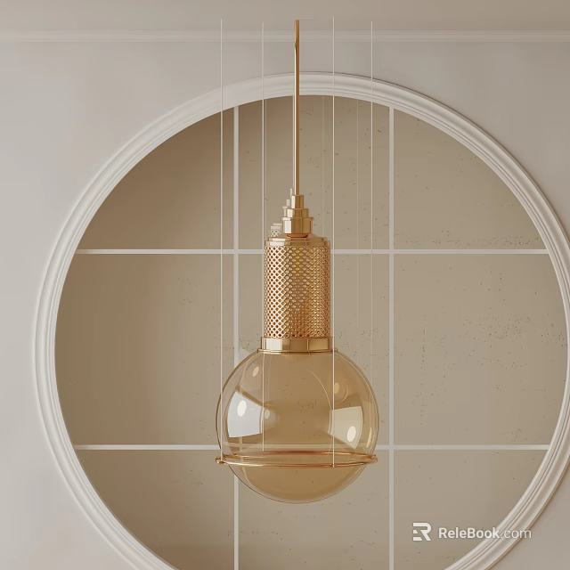 Modern Golden Pendant Light With Transparent Glass Shade And Circular Frame For Interior Design 3d model 