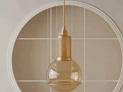 Modern Golden Pendant Light With Transparent Glass Shade And Circular Frame For Interior Design 3d model