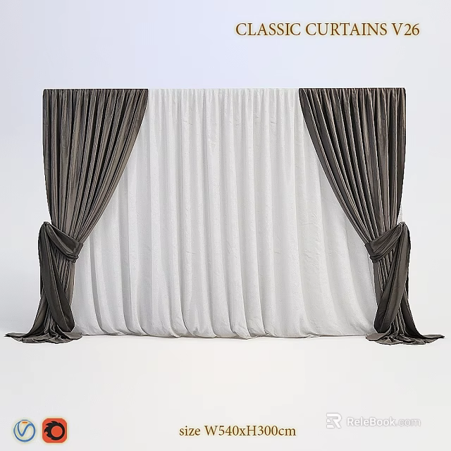 Modern Style Household Curtains With Gray And White Velvet Fabric Elegant Design 3d model 