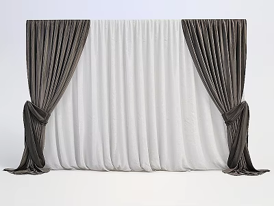 Modern Style Household Curtains With Gray And White Velvet Fabric Elegant Design 3d model