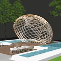 Wooden Lattice Pergola with Swimming Pool and Relaxing Seating Area on Wooden Deck
