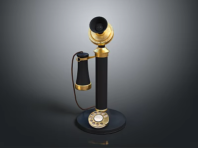 Vintage Telephone With Classic Retro Design Gold Accents And Rotary Dial 3d model