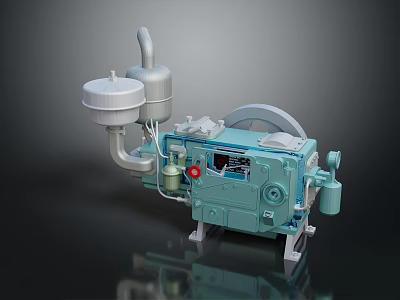 Green Automotive Engine Component with Metal Structure Pipes Circular Parts and Control Panel 3d model