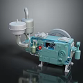 Green Automotive Engine Component with Metal Structure Pipes Circular Parts and Control Panel