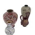 Colorful Ceramic Vase Ornament Set with Traditional Patterns and Diverse Designs for Home Decor