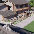 Rural Self Built House With Traditional Tiled Roof Courtyard And Stone Path
