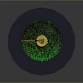 Wooden Pole With Hanging Lantern Over Yellow Barrel On Green Grass Circular Platform