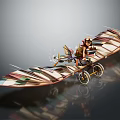 Vintage Ornithopter With Colorful Striped Wings And Person Riding In Flight