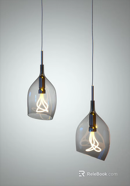 Modern Glass Pendant Lights With Visible Bulb And Elegant Hanging Design 3d model 