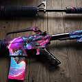 Colorful Cyberpunk Themed Firearms With Female Avatar Design On Wooden Floor