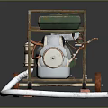 Vintage Metal Cart With Green Box White Cylinder Frame Hose And Wheels