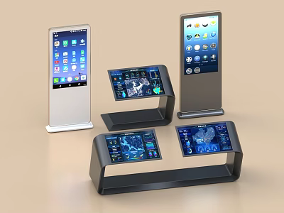 Smart Machines With Various Interactive Display Stands And Digital Application Screens 3d model