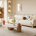 Minimalist Modern Living Room Interior With White Sofa Round Coffee Table And Decorative Painting