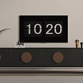 Modern Dark TV Stand With Black Screen Wooden Circular Panels And Decorative Items
