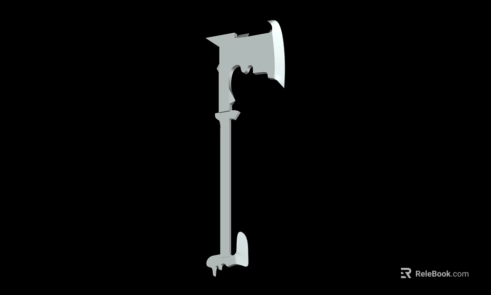 Medieval Silver Battle Axe With Long Handle Sharp Blade And Decorative Details 3d model 