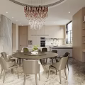 Elegant Modern Dining Room Interior With Round Table Chairs Crystal Chandelier And Marble Floor