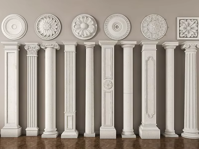 White Roman Columns With Various Styles And Ornate Details 3d model