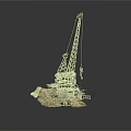Offshore Drilling Platform With Large Crane And Marine Equipment On Water Surface
