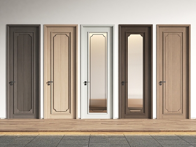 New Chinese style single door bedroom door glass door combination 3d model