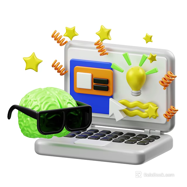 Creative Decorative Ornament Set With Laptop Brain Shaped Ornament Sunglasses Stars And Spiral Decorations 3d model 