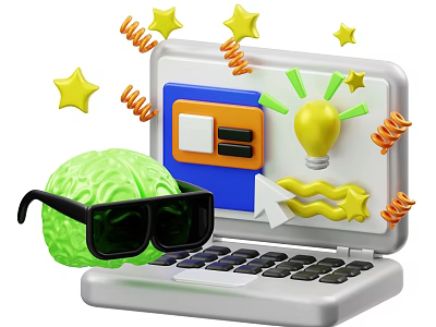Creative Decorative Ornament Set With Laptop Brain Shaped Ornament Sunglasses Stars And Spiral Decorations 3d model