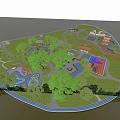 Outdoor Recreational Space With Colorful Pathways Surrounded By Trees And Play Structures