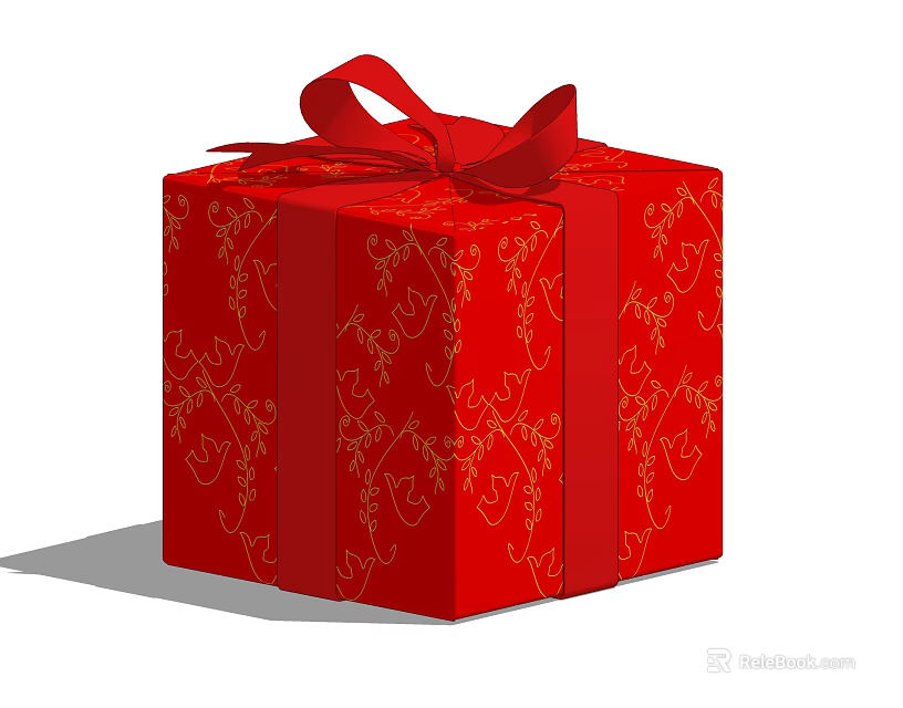 Red Ornament Decoration Set With Bow And Gold Heart Vine Patterns 3d model 