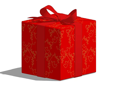 Red Ornament Decoration Set With Bow And Gold Heart Vine Patterns 3d model