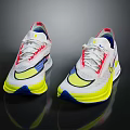 Stylish White Running Shoes With Yellow Blue Accents Red Laces Mesh Upper And Brand Logo