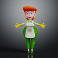 Game and Movie Character with Orange Hair Hairpin White Apron Green Pants Yellow Gloves