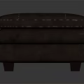Classic Brown Leather Ottoman With Stitched Design Stacked Layers And Wooden Legs