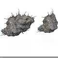 Rough Textured Stone Objects with Spikes and Blue Accents 3d model