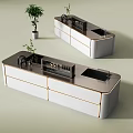 Modern Kitchen Cabinets Design With White Finish Gold Trim And Countertop Plants