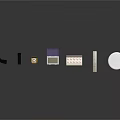 Metallic Mechanical Components Display With Rectangular Purple Silver And Circular Parts