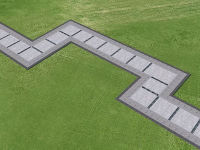 Zigzag Gray Stone Slab Garden Path As Garden Ornament On Green Lawn 3d model