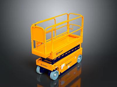 Yellow Mobile Scissor Lift Aerial Work Platform With Safety Guardrail And Wheels 3d model