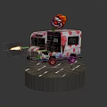 Playful Ice Cream Truck With Pink White Polka Dots Clown Head Flame And Front Fire