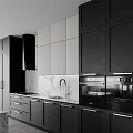 Modern Kitchen Interior Featuring Gray And Black Cabinets Marble Countertop And Appliances