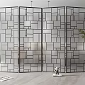 Modern Geometric Pattern Screen With Metal Frame And Glass Panels For Interior Decor 3d model