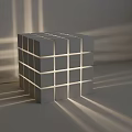 Wooden Stacked Cube Lamp With Light Through Gaps Illuminating Marble Floor And Shadow Effects