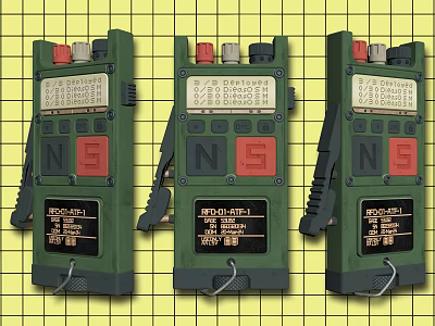 Green NEO-MATIC Portable Devices With Display Buttons On Yellow Grid Background 3d model