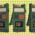 Green NEO-MATIC Portable Devices With Display Buttons On Yellow Grid Background
