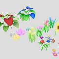 Colorful Flowering Plants With Sunflowers Pink Tulips Blue Orchids Daisies And Green Leaves