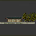 Ancient Building with Traditional Tiled Roof and Red Gate in Grassy Yard