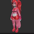 Anime Style Game Movie Character With Red Long Hair And Cat Ears In Pink Outfit Design