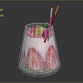 Refreshing Layered Beverage in Transparent Glass with Pink White Layers Nuts Strawberry Slices and Green Leaves