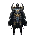 Game Movie Character Wearing Ornate Armor With Golden Accents Spiked Helmet And Black Cape